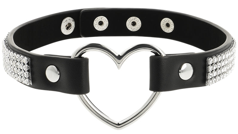 Ras de cou noir & cœur en métal