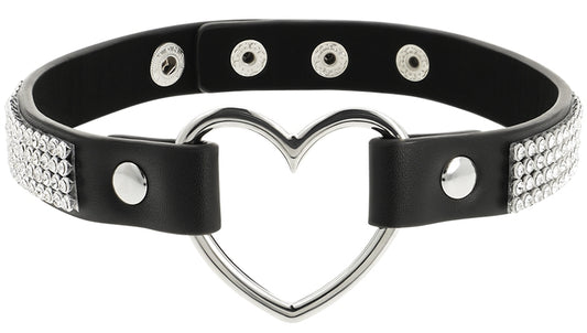 Ras de cou noir & cœur en métal