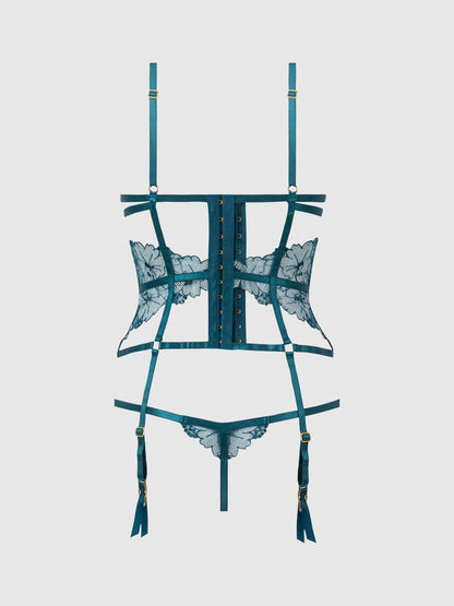 Ensemble corset en dentelle et string sans entrejambe NOVA BLACKLIGHT