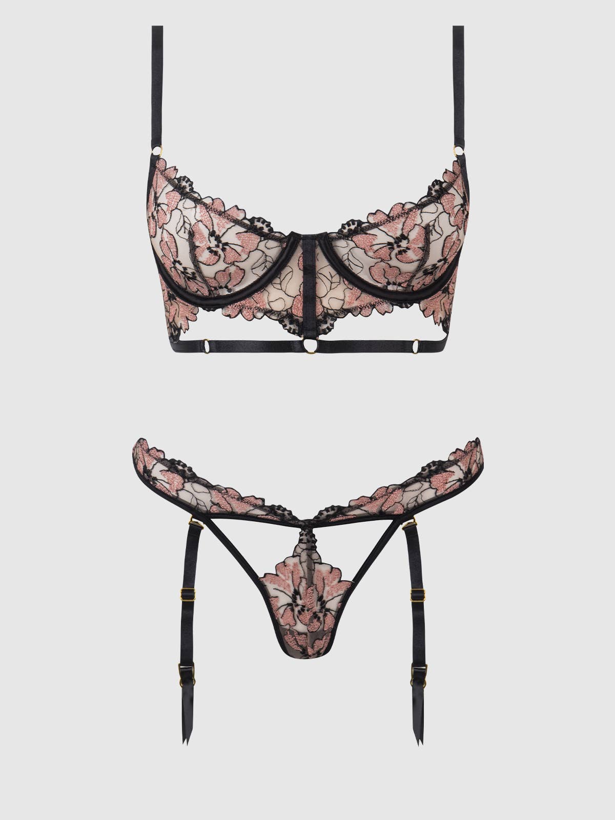 Ensemble soutien-gorge en dentelle et string porte-jarretelles NOVA
