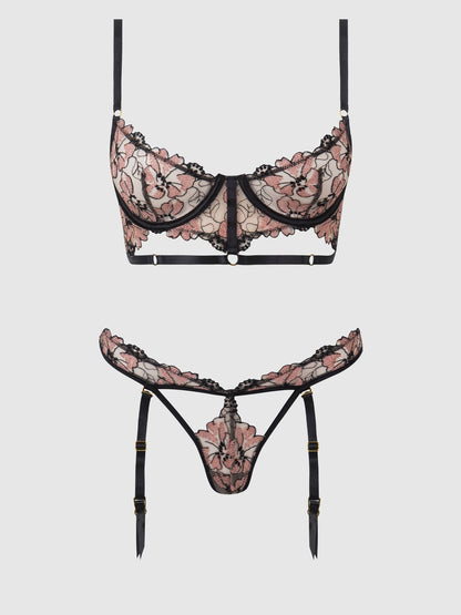 Ensemble soutien-gorge en dentelle et string porte-jarretelles NOVA