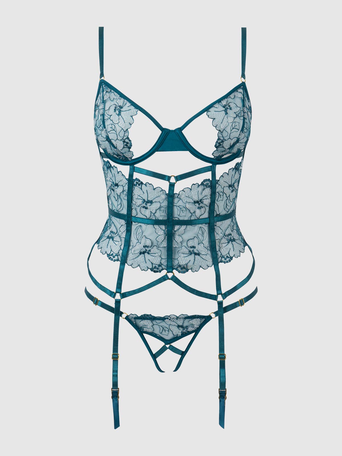 Ensemble corset en dentelle et string sans entrejambe NOVA BLACKLIGHT