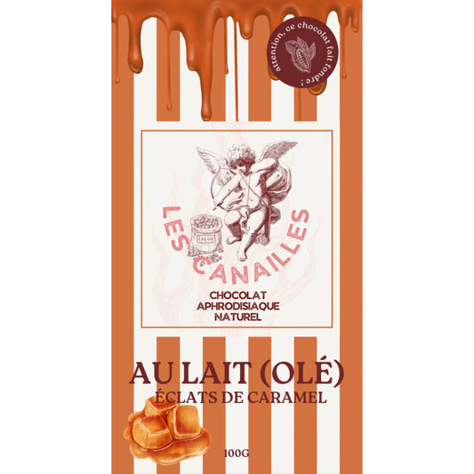 Tablette de Chocolat Aphrodisiaque Au lait (Olé) Éclats de Caramel 100g